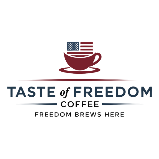 Taste of Freedom Coffee Mug — Americana 11oz/15oz Ceramic Mug with Flag Logo (“Freedom Brews Here”)